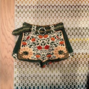 Farm Rio Floral Patterned Green and Orange Women's Shorts